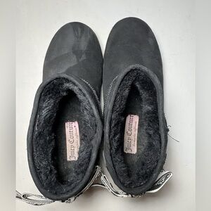 Juicy Couture Black Faux-Fur Lined Slip-On Slippers